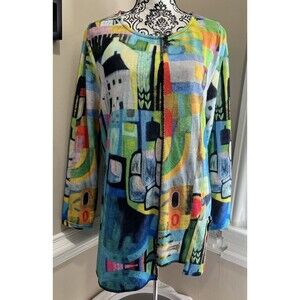 Shana Artsy Asymmetrical Tunic Top House All Over Print Lagenlook Womens XL
